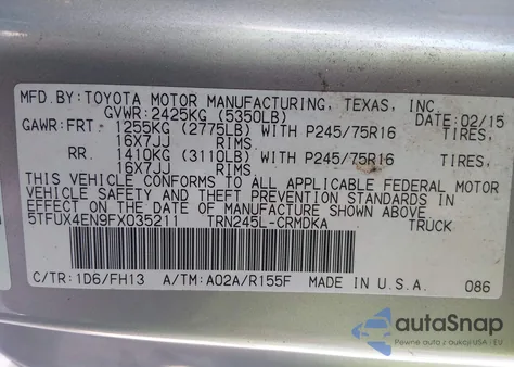 2015 Toyota Tacoma z USA, uszkodzony, nr VIN 5TFUX4EN9FX035211